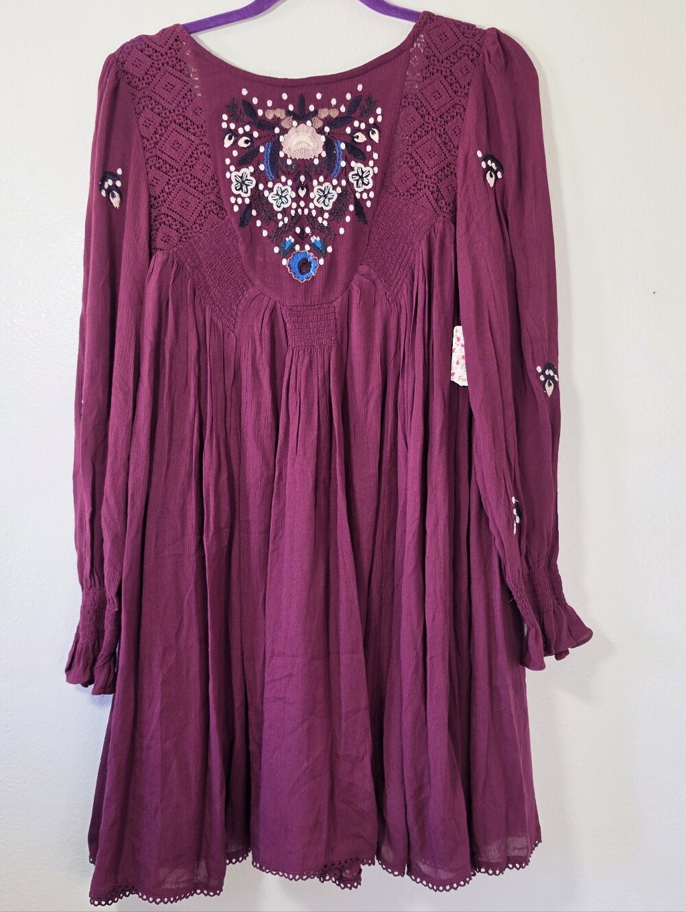 Free People Womens Mohave Embroidered Daytime Mini Dress Purple S - Picture 2 of 7